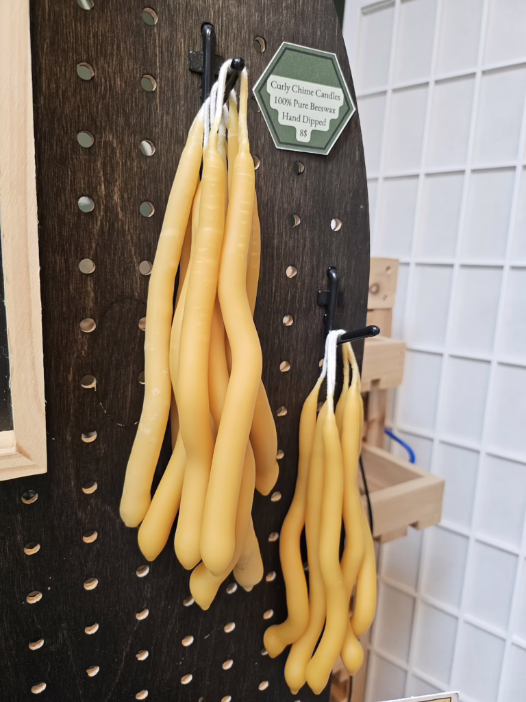 2 Hand Dipped Beeswax Curly Chime Candles